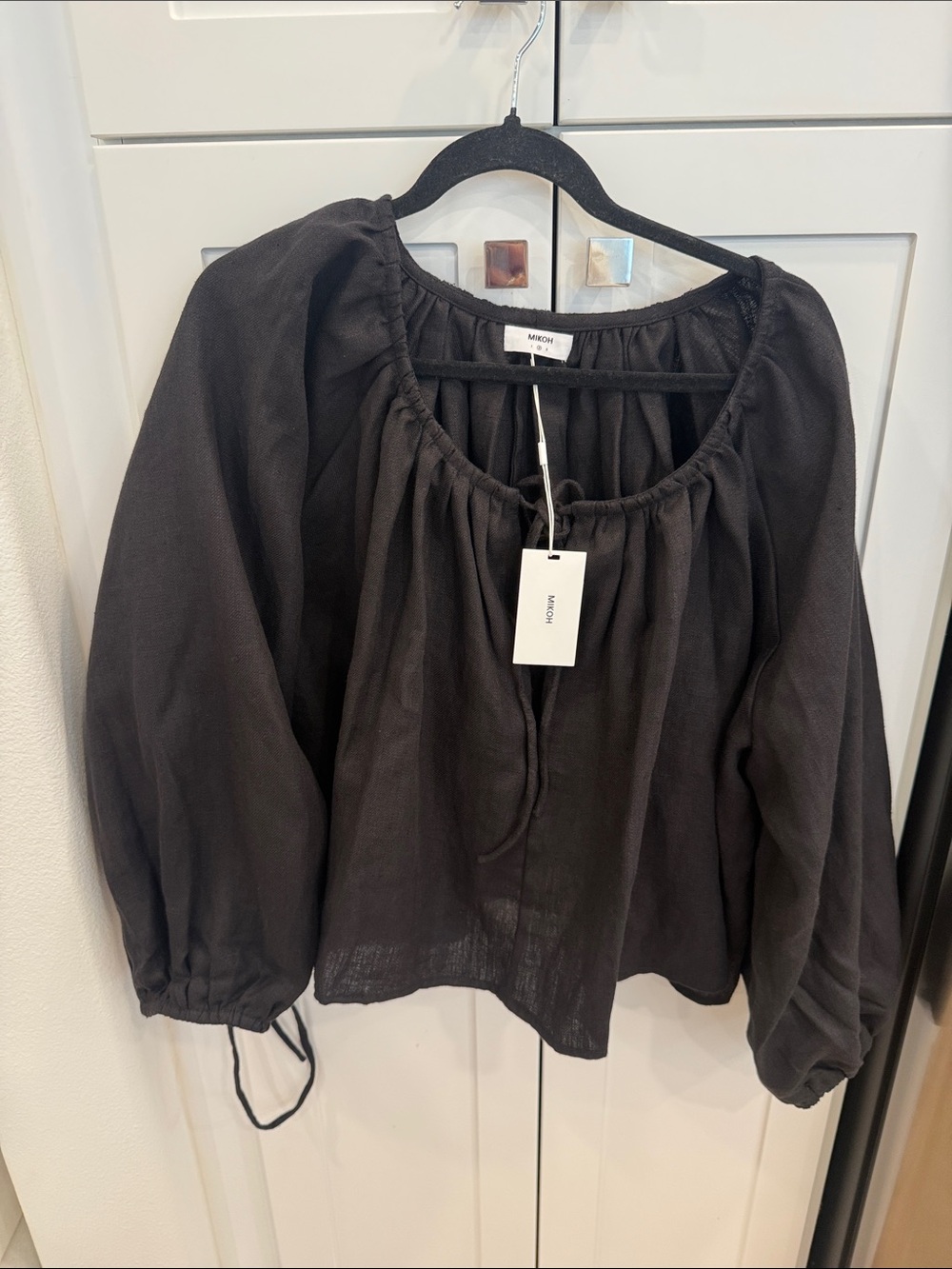 Mishka Black Gathered Peasant Top